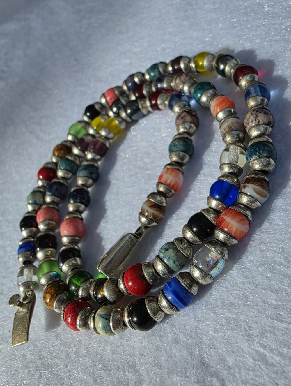 Vintage Taxco Mexico 950 Silver Multi-Stone & Glass Beaded Necklace TA-156